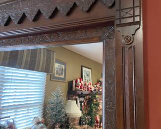 Detail of Eastlake marble-top dresser with tall mirror