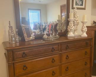 American Drew eight drawer long dresser and mirror