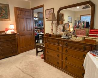 American Drew eight drawer long dresser and mirror