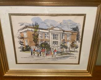 Old Hampton High School framed and signed art