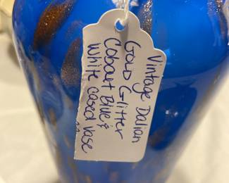 Vintage Dailan gold glitter cobalt blue and white cased vases