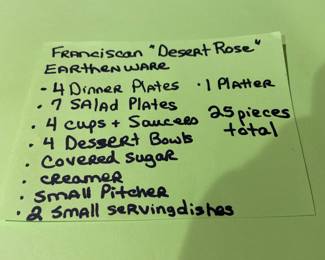 Franciscan “Desert Rose” earthenware, 25 pieces, good condition 