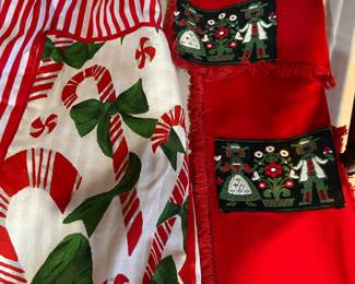 Vintage aprons, including sweet red Mother-Daughter Holiday aprons!