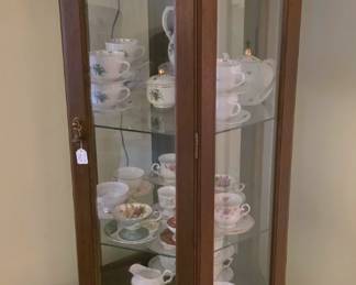 Curio Cabinet with Cup & Saucers and Tea Set