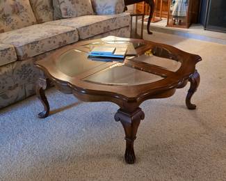 Gorgeous Queen Anne solid wood glass top coffee table