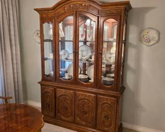 Stunning vintage solid wood lighted China cabinet
