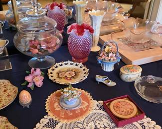 Fine china and vintage porcelain, Fenton opalescent cranberry glass