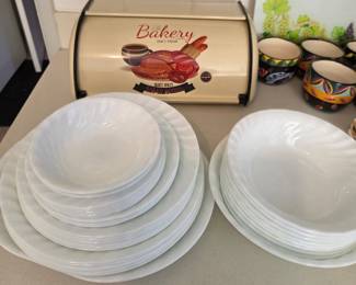 plates and cute bread box