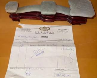 HKF064 Hand Carved Jade Ruyi Sceptre with Wood Stand