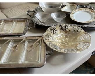 HKF215- Sliver Plated Serving Trays And Bone China Dishes!