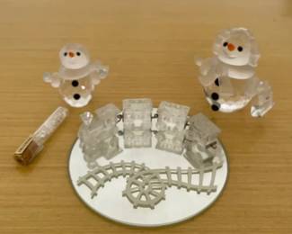 HKF302 - Swarovski Crystal Collectibles - “Mini Train Set”, “Little Snowman”, & “Snowlady With Purse