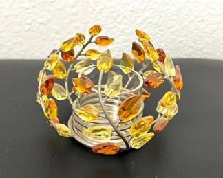 HKF256- Swarovski Crystal Collectibles- “Leaves” Tea Light Holder 