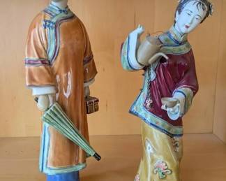 HKF195- Vintage Chinese Figures Women Pouring Tea And Women In Orange 