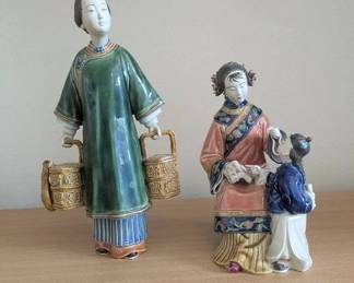 HKF210- Chinese Porcelain Figurines Teacher And Lady With Baskets 