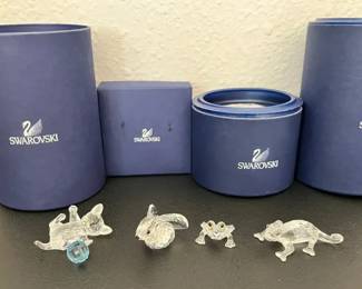 HKF369- Swarovski Crystal: “Kitten With Ball”, “Chameleon”, “Baby Frog”, & “ Baby Rabbit”