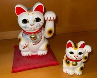HKF062 Two Good Luck Cat Neko Figures