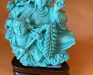 HKF045 - Chinese Turquoise Lady With Child Figurine 