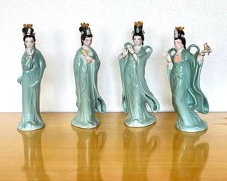 HKF311- Four Beautiful Vintage Chinese Porcelain "Lady-in-Garden" Figures