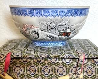 HKF322- “Winter Scene” Chinese Eggshell Porcelain Bowl 