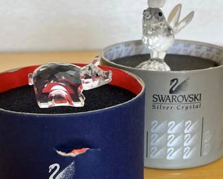 HKF326- Swarovski Crystal Collectibles- “Zodiac Pig” & “Barnyard Rooster” 