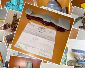 This estate auction features a lifetime collection of fine art, original & limited edition art, antique collectibles, vintage high-end designer furniture, accessories & décor from around the world, antique Chinese Pottery from Tang & Ming Dynasty, antique Chinese tile sculptures from Qing Dynasty, hand carved jade figurines & carvings, Waterford crystal, Swarovski crystal collectibles, vintage Royal Doulton porcelain figurines, vintage Lenox porcelain, Native American pottery, antique Asian carvings, Chinese turquoise figurines, vintage vinyl records, collectible Lladro & Goebel figurines, Royal Albert, Waterford crystal, Oriental rugs, electronics, kitchen goods, collectible Barbies, Heritage Village porcelain & so MUCH MORE!