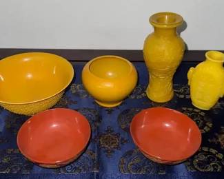 HKF312 Yellow and Red Porcelain and Glass
