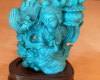 HKF044 - Chinese Turquoise Lady With Basket Figurine 
