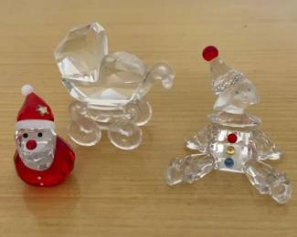 HKF355 - Swarovski Crystal Collectibles - "Baby Buggy", "Santa Claus", & " Clown" 