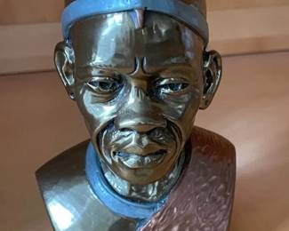 HKF059 - African Warrior Bronze Bust By Casper Darare 