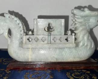 HKF321 Hand Carved Chinese Jade Dragon Boat