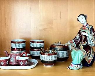HKF211- Beautiful Japanese Tea Set With Japanese Porcelain Figure 