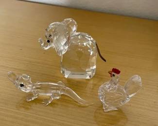 HKF233 - Swarovski Crystal Collectibles - “Large Elephant”, “Cockerel”, “Mini Alligator”