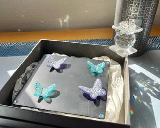 HKF370- Swarovski Crystal Magnetic Butterflies & Candle Holder 
