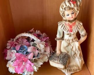 HKF082 - Vintage Ceramic Woman With Basket Of Flowers 
