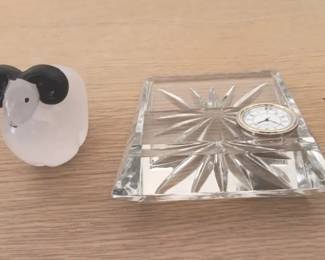 HKF186 - Waterford Chrystal Desk Clock & Handcrafted Glass Paperweight