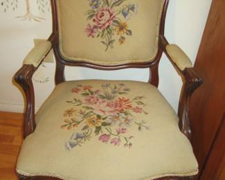 Antique Needlepoint French Louise Armchair