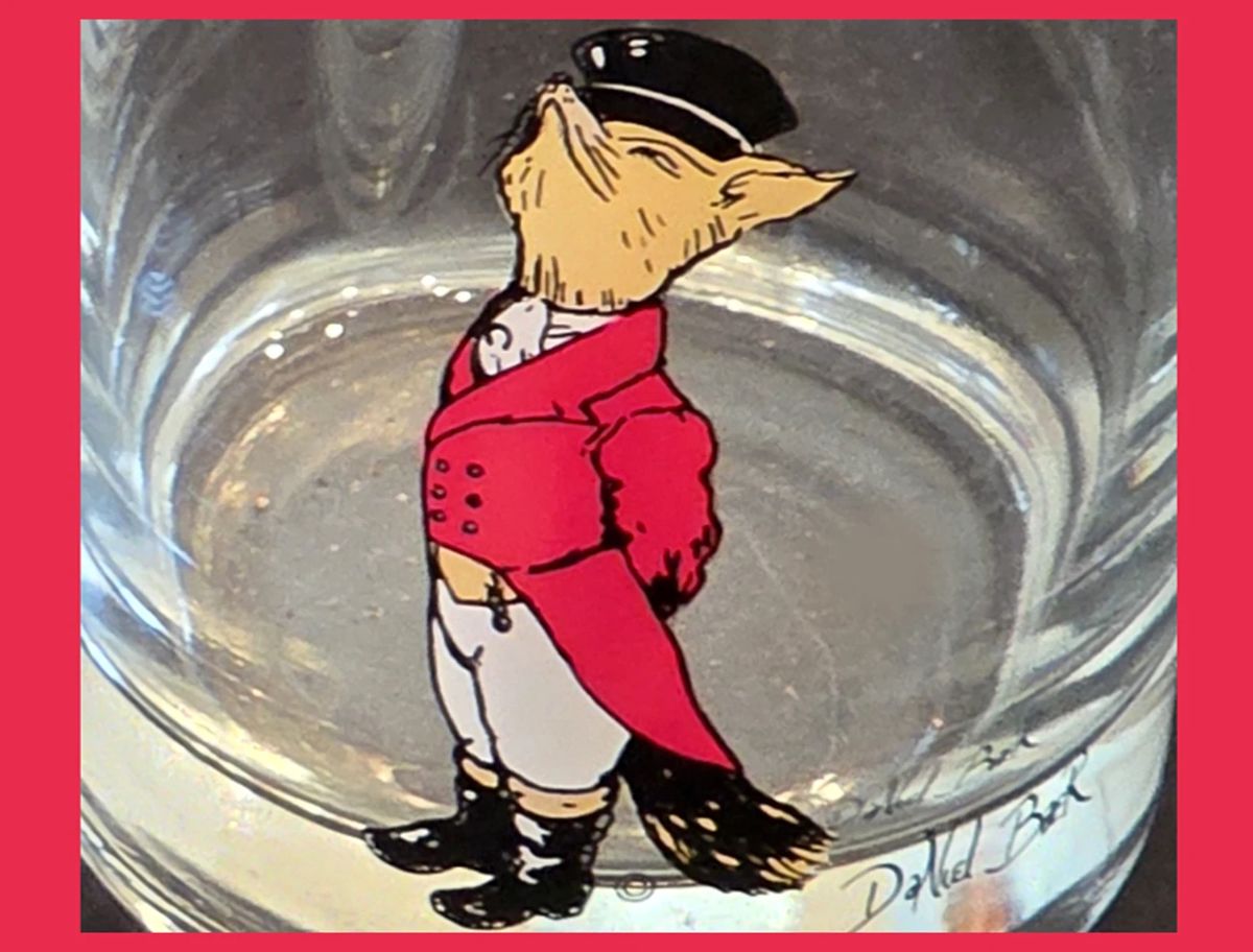 Close up of Daniel Baer Mid Century Modern Old Fashioned Glasses; Such a Cute Snooty Fox 