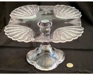 Early American Pattern Glass Duncan and Miller Shell and Tassel Cake Stand