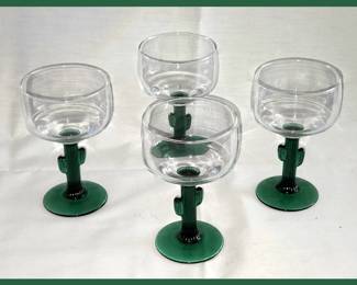 Set of 4 Libbey Margarita Glasses with Cactus Stems