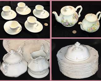 Cute Set of Demitasse Cups and Saucers and Old China including Vintage English Teapots