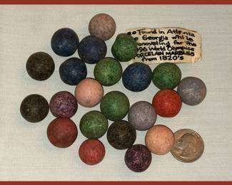 Antique Clay Marbles with Message saying found in Atlanta World Olympics Renovation of 1996, suggesting they are circa 1820s