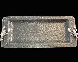 Cool bubble Glass Tray with Pewter Lobster or Crawfish Handles Possibly Arthur Court