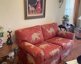 Designer couch with down cushions, seat, and back