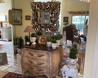 a large selection of wonderful CACHE pots with a beautiful and lovely Bombay three drawer chest