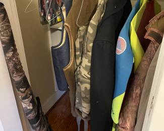 Hunting wear, wet suits, coats