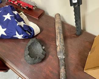 Cannon ball piece,  antique bully club