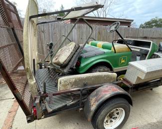 $500 ALL.    John Deere Club Car AND trailer with wench ramp and storage.  The John Deere is in working condition.  May need new battery.  Needs a good cleaning/detailing.  All parts are included.