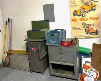 In the garage/workshop, these tool storage pieces are available. Or if you want the poster of The Wild Ride, ask about it.