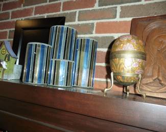 Candles, Egg and Carved Wooden Mary