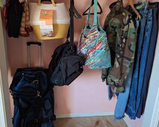 Suit Case, Jeans, Army Camo Jacket and Misc